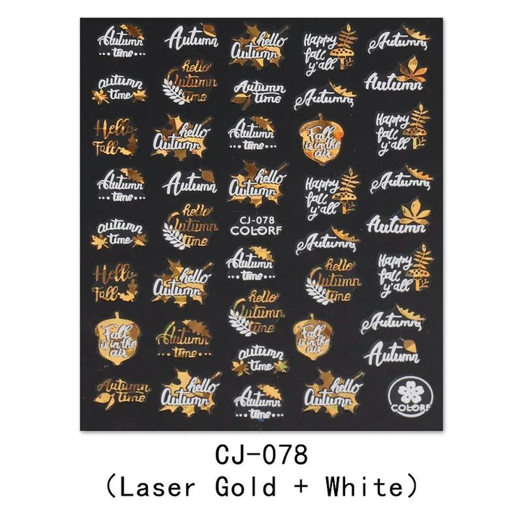 Nail Art Stickers - Autumn Leaves White & Gold - NSI Australia