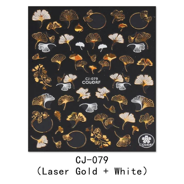 Nail Art Stickers - Autumn Leaves White & Gold - NSI Australia