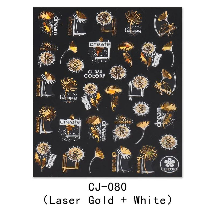 Nail Art Stickers - Autumn Leaves White & Gold - NSI Australia
