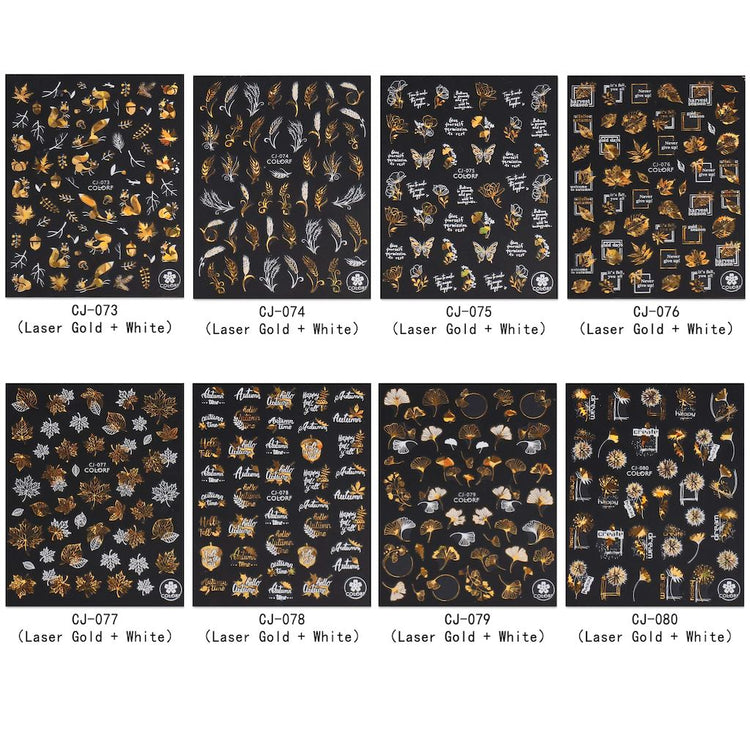 Nail Art Stickers - Autumn Leaves White & Gold - NSI Australia