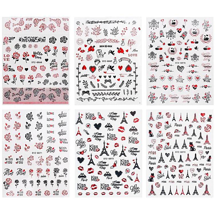 Nail Art Stickers - Red Black Valentine Angel - NSI Australia