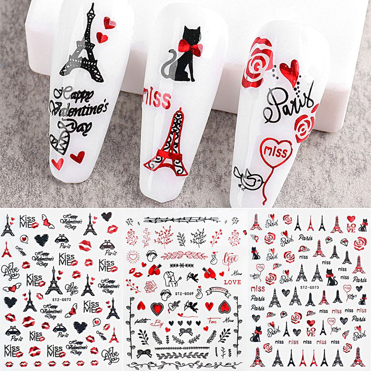 Nail Art Stickers - Red Black Valentine Angel - NSI Australia