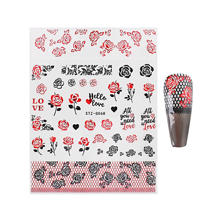 Nail Art Stickers - Red Black Valentine Angel - NSI Australia
