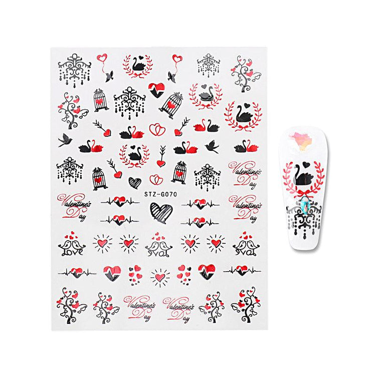 Nail Art Stickers - Red Black Valentine Angel - NSI Australia