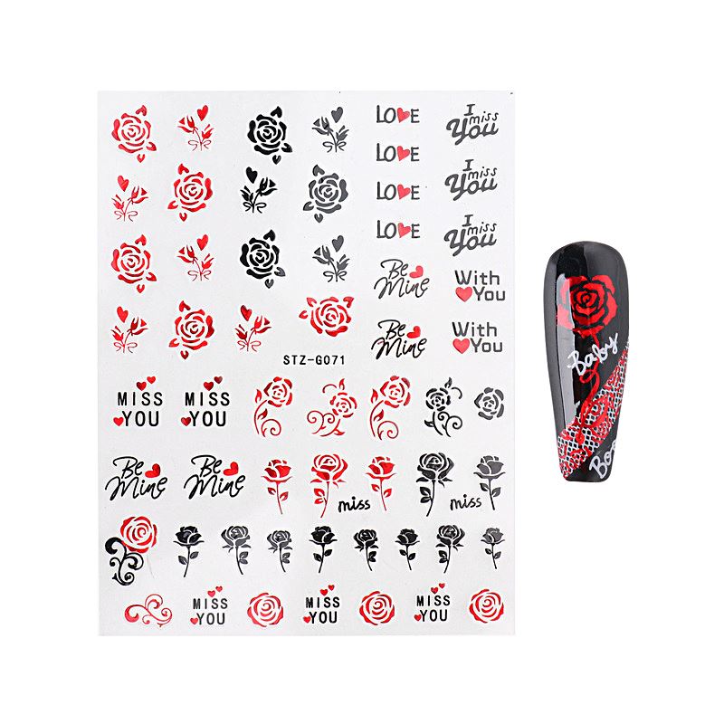 Nail Art Stickers - Red Black Valentine Angel - NSI Australia