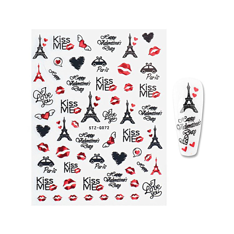 Nail Art Stickers - Red Black Valentine Angel - NSI Australia