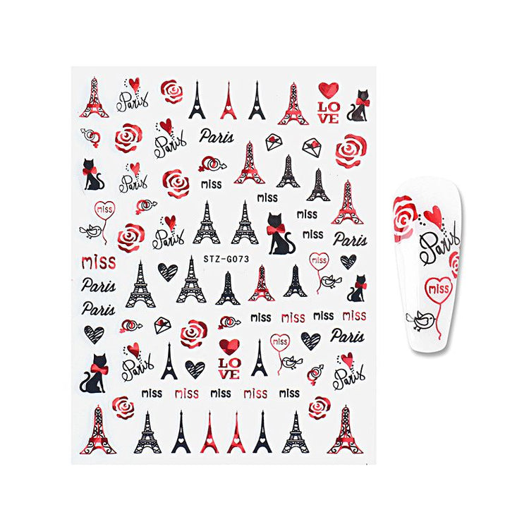 Nail Art Stickers - Red Black Valentine Angel - NSI Australia