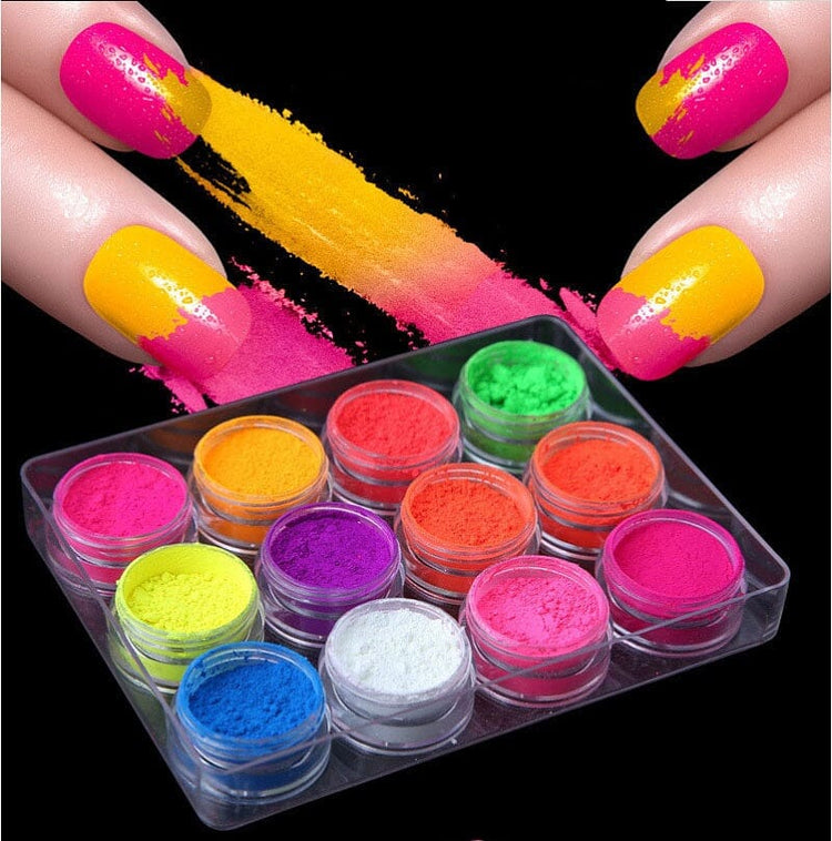 NEON Fluorescent Pigments ~ Bright Colours ~ 12 Jars Set - NSI Australia