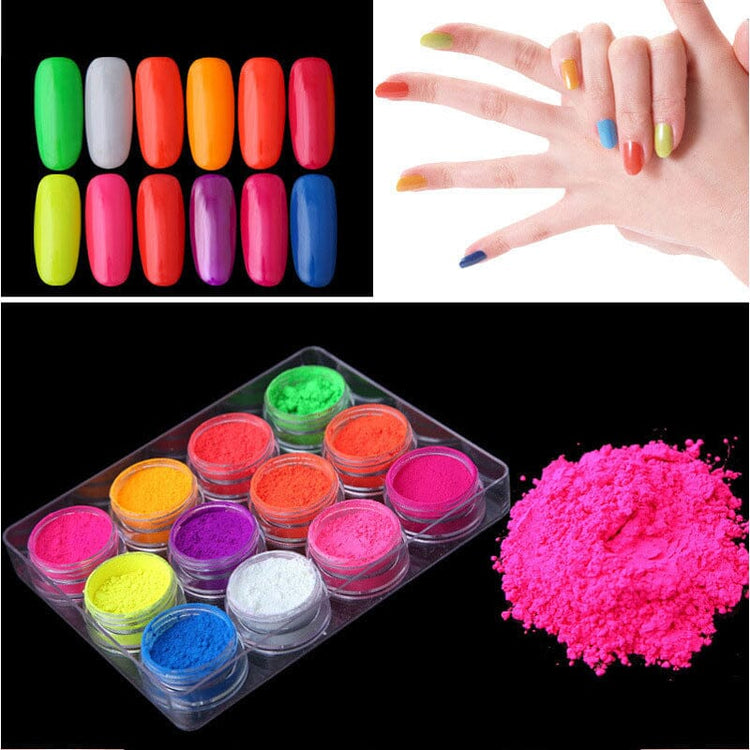 NEON Fluorescent Pigments ~ Bright Colours ~ 12 Jars Set - NSI Australia