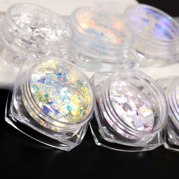 Opal Aurora Iridescent Nail Art Flakes - Set 6pcs Jar - NSI Australia