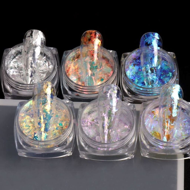 Opal Aurora Iridescent Nail Art Flakes - Set 6pcs Jar - NSI Australia