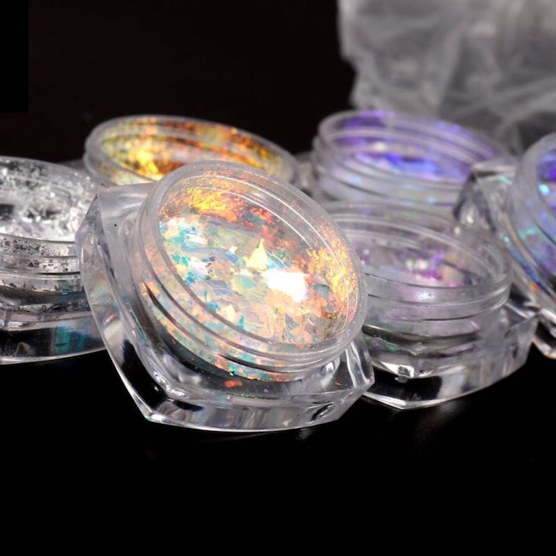 Opal Aurora Iridescent Nail Art Flakes - Set 6pcs Jar - NSI Australia