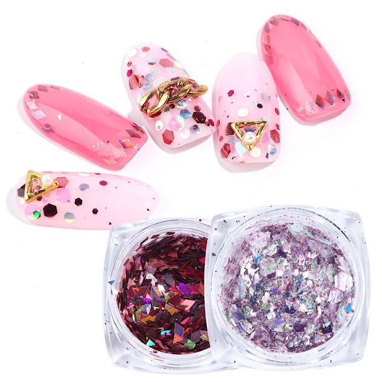Pink Rose Glitter Flakes Nail Art - Set 8pcs Jar - NSI Australia