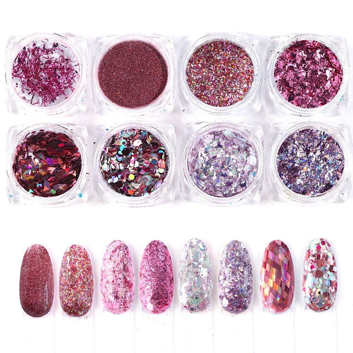 Pink Rose Glitter Flakes Nail Art - Set 8pcs Jar - NSI Australia