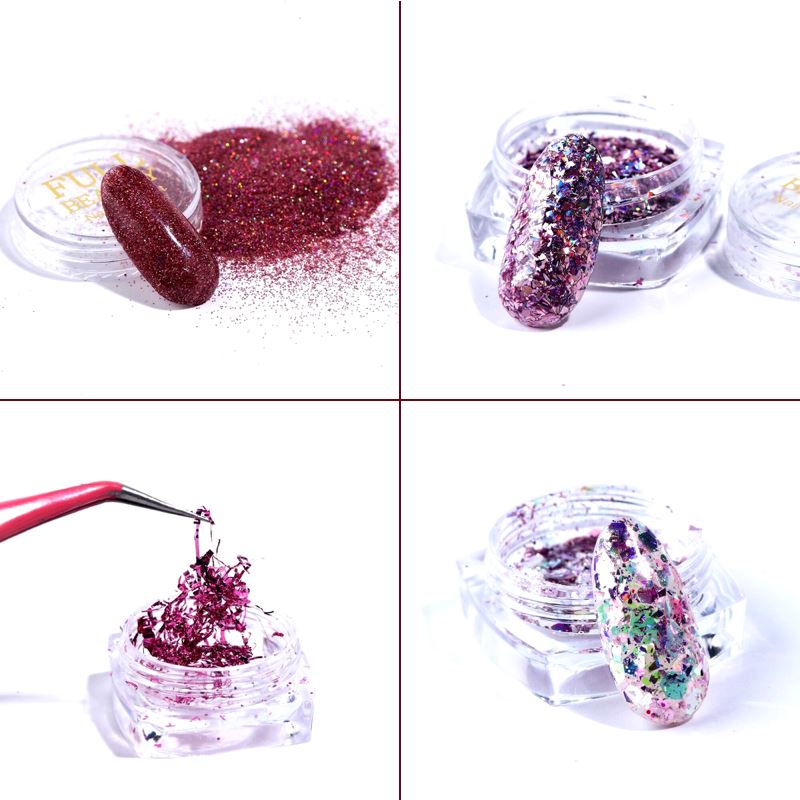 Pink Rose Glitter Flakes Nail Art - Set 8pcs Jar - NSI Australia