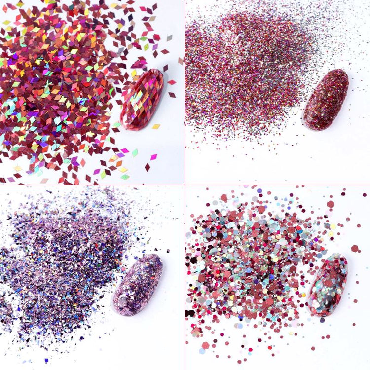 Pink Rose Glitter Flakes Nail Art - Set 8pcs Jar - NSI Australia