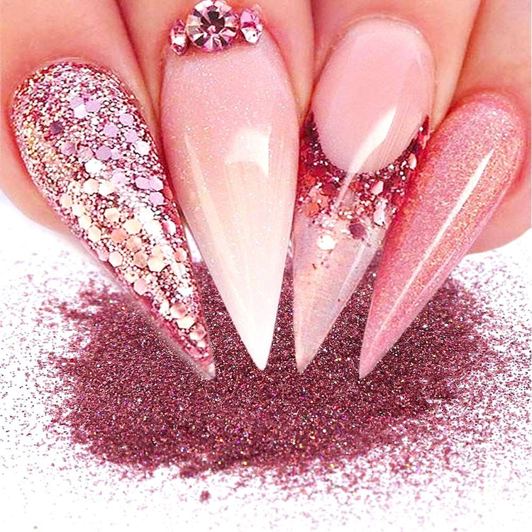 Pink Rose Glitter Flakes Nail Art - Set 8pcs Jar - NSI Australia