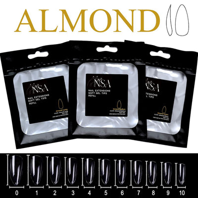 Soft Gel Tips Individual Refill Sizes 50pcs - Almond - NSI Australia