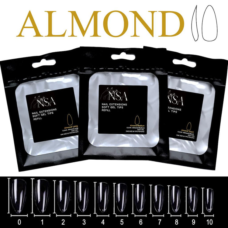 Soft Gel Tips Individual Refill Sizes 50pcs - Almond - NSI Australia