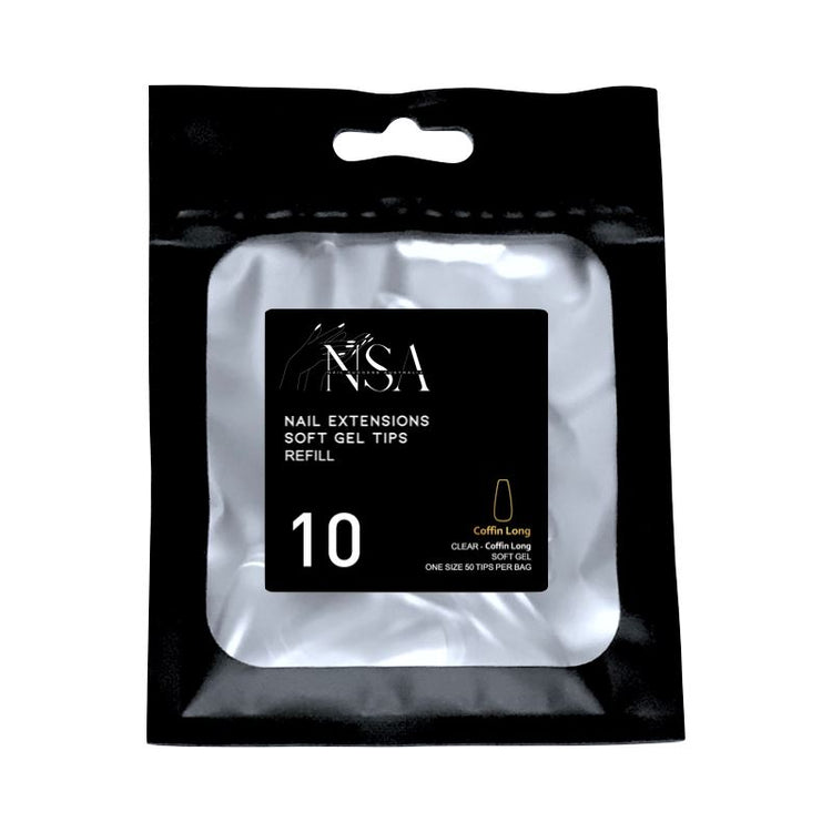 Soft Gel Tips Individual Refill Sizes 50pcs - Coffin - NSI Australia