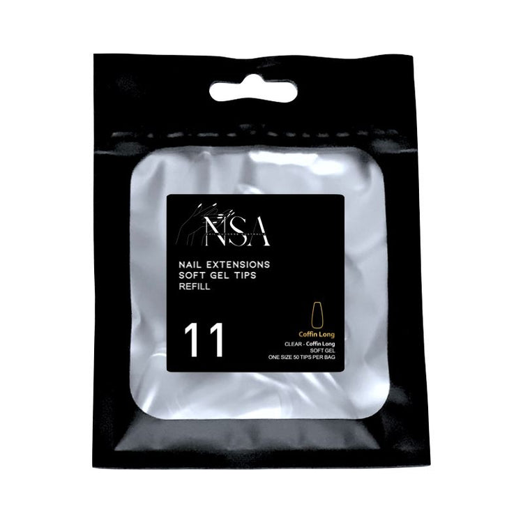 Soft Gel Tips Individual Refill Sizes 50pcs - Coffin - NSI Australia