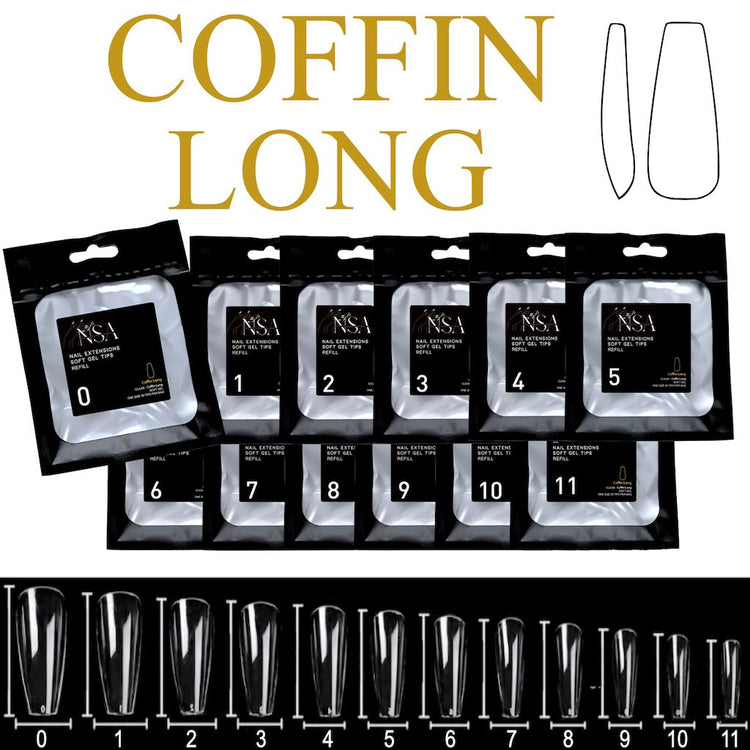 Soft Gel Tips Individual Refill Sizes 50pcs - Coffin - NSI Australia