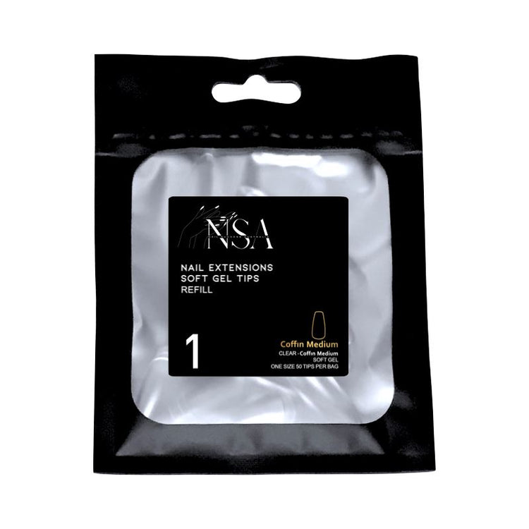 Soft Gel Tips Individual Refill Sizes 50pcs - Coffin - NSI Australia