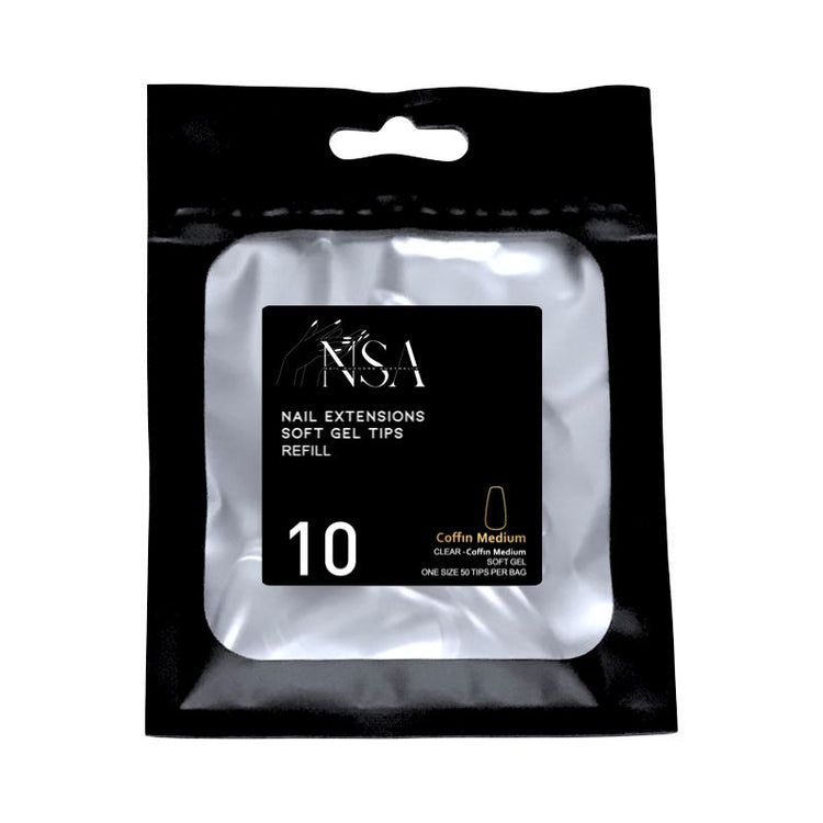 Soft Gel Tips Individual Refill Sizes 50pcs - Coffin - NSI Australia
