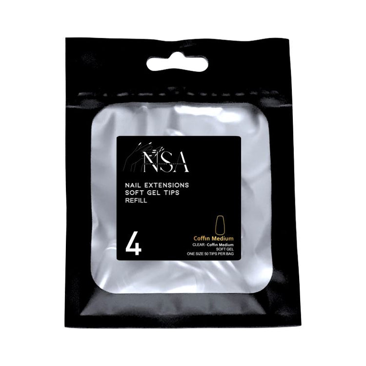 Soft Gel Tips Individual Refill Sizes 50pcs - Coffin - NSI Australia