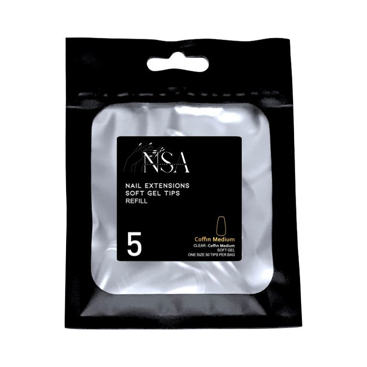 Soft Gel Tips Individual Refill Sizes 50pcs - Coffin - NSI Australia