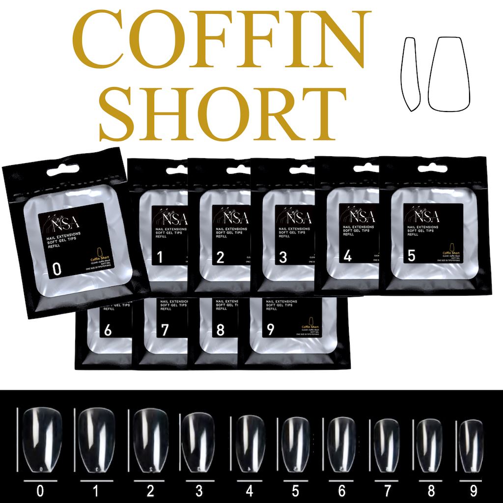 Soft Gel Tips Individual Refill Sizes 50pcs - Coffin - NSI Australia