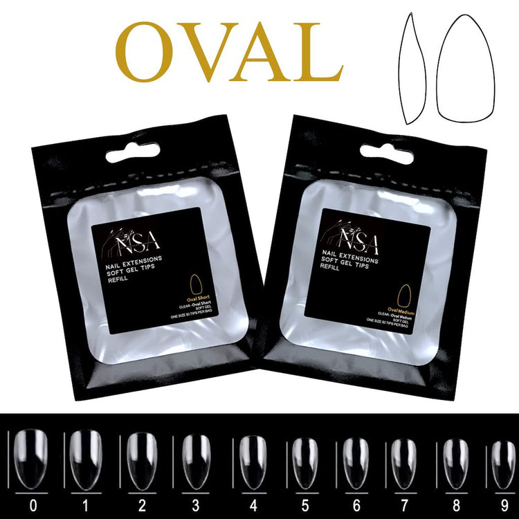 Soft Gel Tips Individual Refill Sizes 50pcs - Oval - NSI Australia