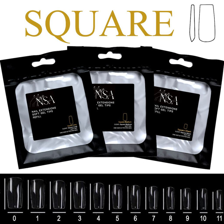 Soft Gel Tips Individual Refill Sizes 50pcs - Square - NSI Australia