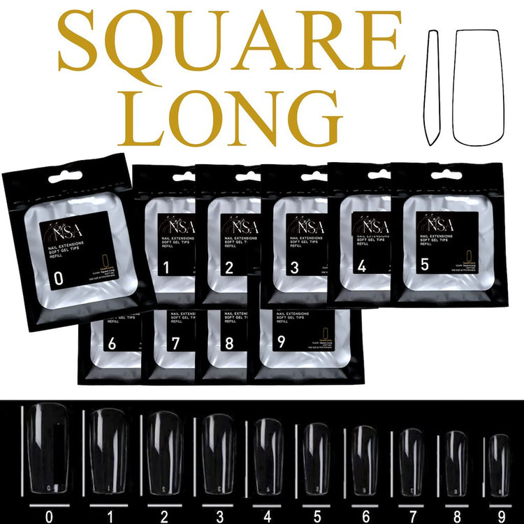 Soft Gel Tips Individual Refill Sizes 50pcs - Square - NSI Australia