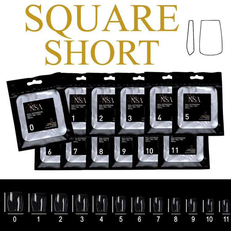 Soft Gel Tips Individual Refill Sizes 50pcs - Square - NSI Australia