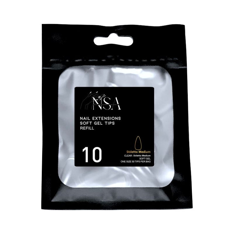 Soft Gel Tips Individual Refill Sizes 50pcs - Stiletto - NSI Australia