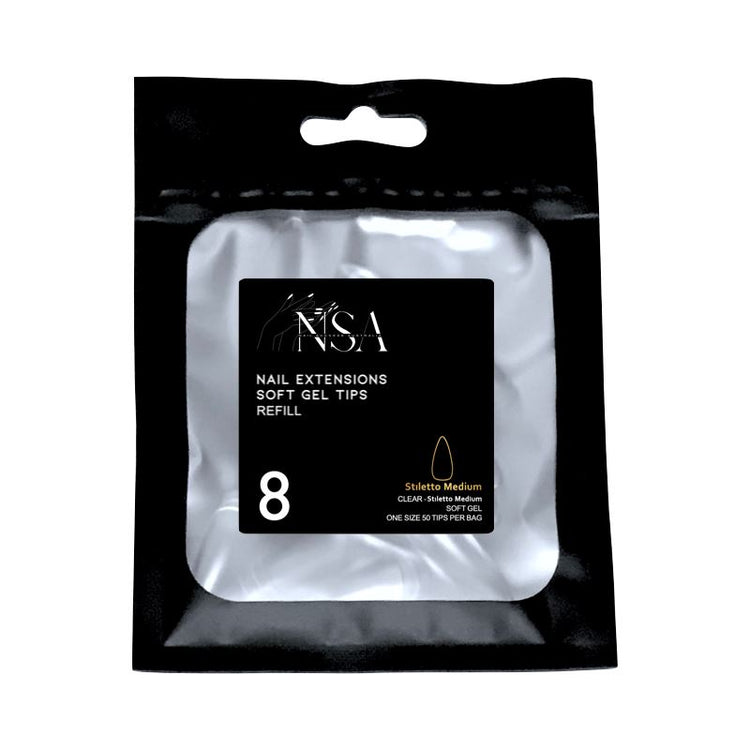 Soft Gel Tips Individual Refill Sizes 50pcs - Stiletto - NSI Australia