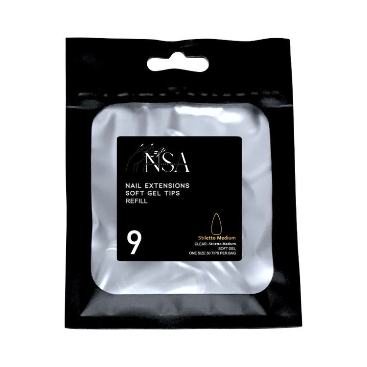 Soft Gel Tips Individual Refill Sizes 50pcs - Stiletto - NSI Australia