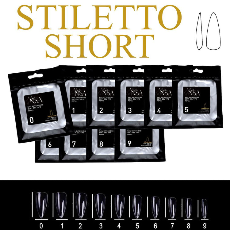 Soft Gel Tips Individual Refill Sizes 50pcs - Stiletto - NSI Australia