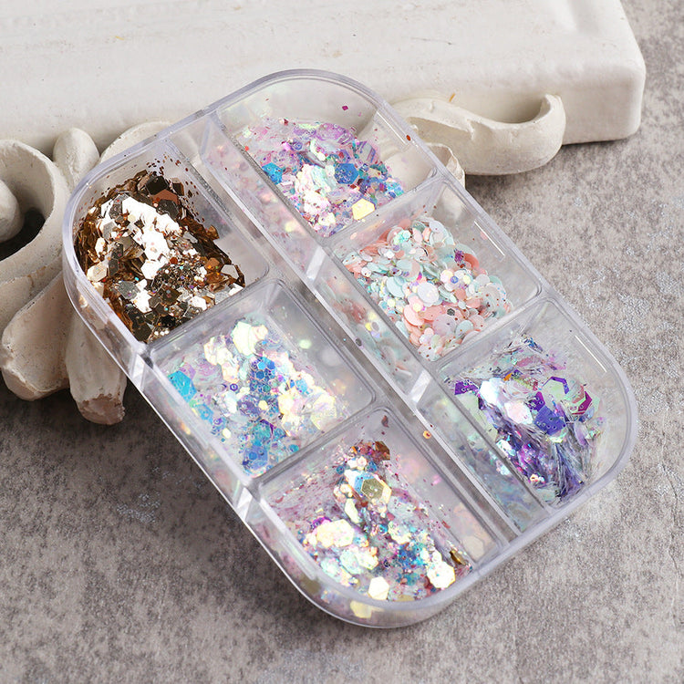 Ultra-Thin Sequins Glitters Nail Art (6-Grid Tray) - NSI Australia