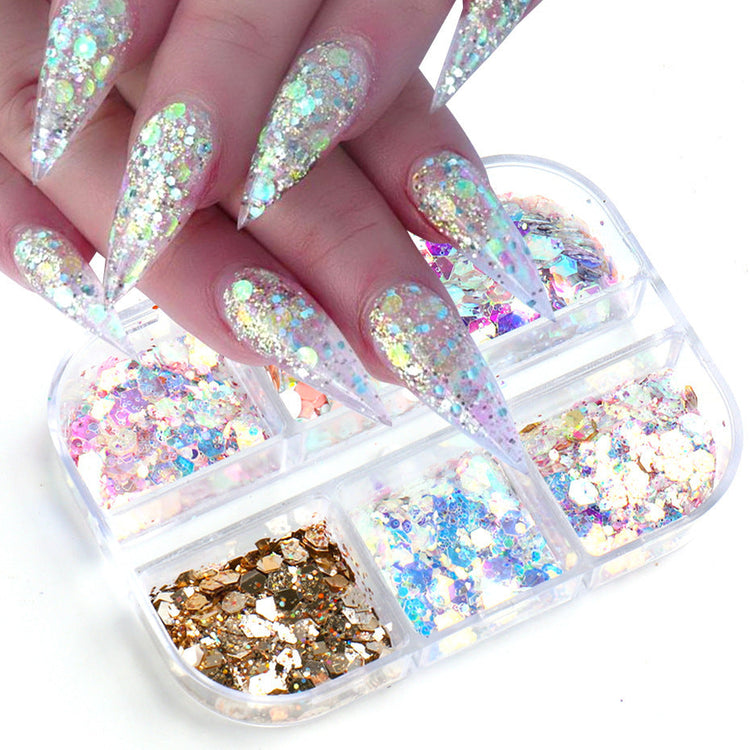 Ultra-Thin Sequins Glitters Nail Art (6-Grid Tray) - NSI Australia