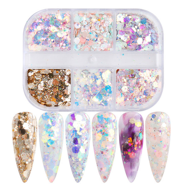 Ultra-Thin Sequins Glitters Nail Art (6-Grid Tray) - NSI Australia