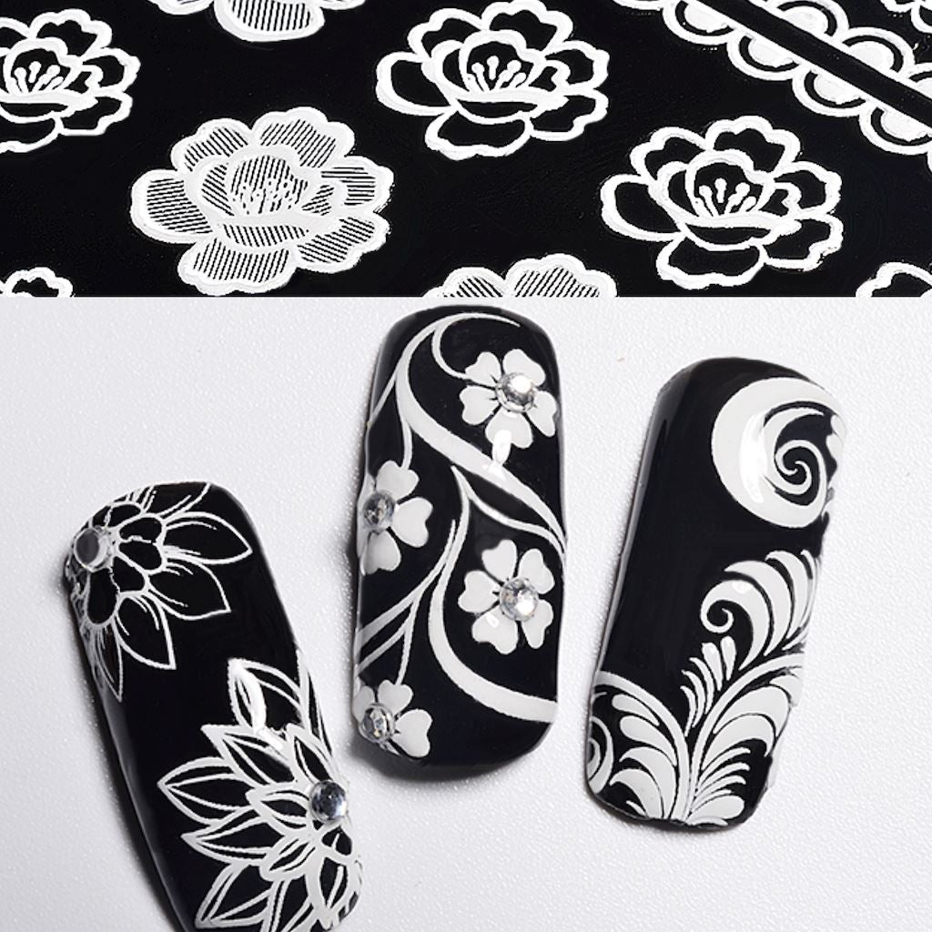 Flower Nail Art Stickers, White Nail Designs Nail Decals 3D Self Adhesive Nail  Stickers Nail Art Supplies White Flower Stickers with Rhinestones for Nails  Decorations Manicure Tips Charms (30sheets)